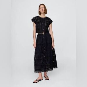 NWT! GAP Black Tiered Lace-Trim Maxi Skirt - Size Small